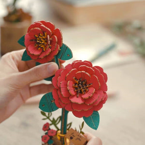 DIY 3D Wooden Flower Puzzle | Red Camellia