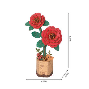 DIY 3D Wooden Flower Puzzle | Red Camellia