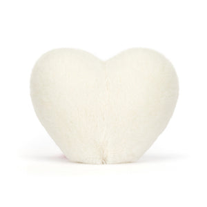 Back view of a Jellycat white egg heart-shaped plush toy on a white background