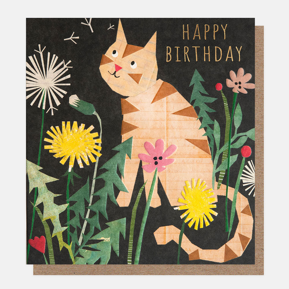Cat With Flowers Birthday Card
