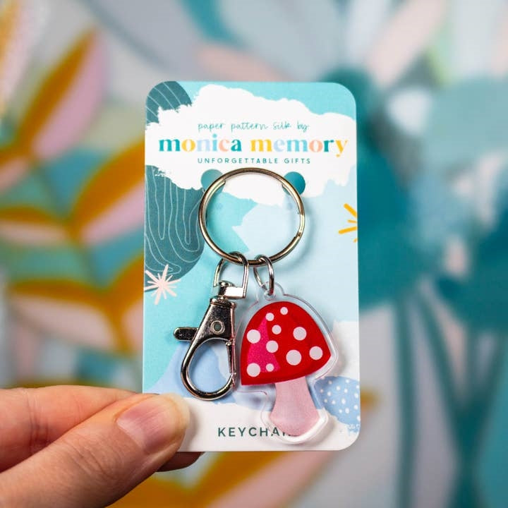 Paper Pattern Silk Acrylic Keychain | Mushroom