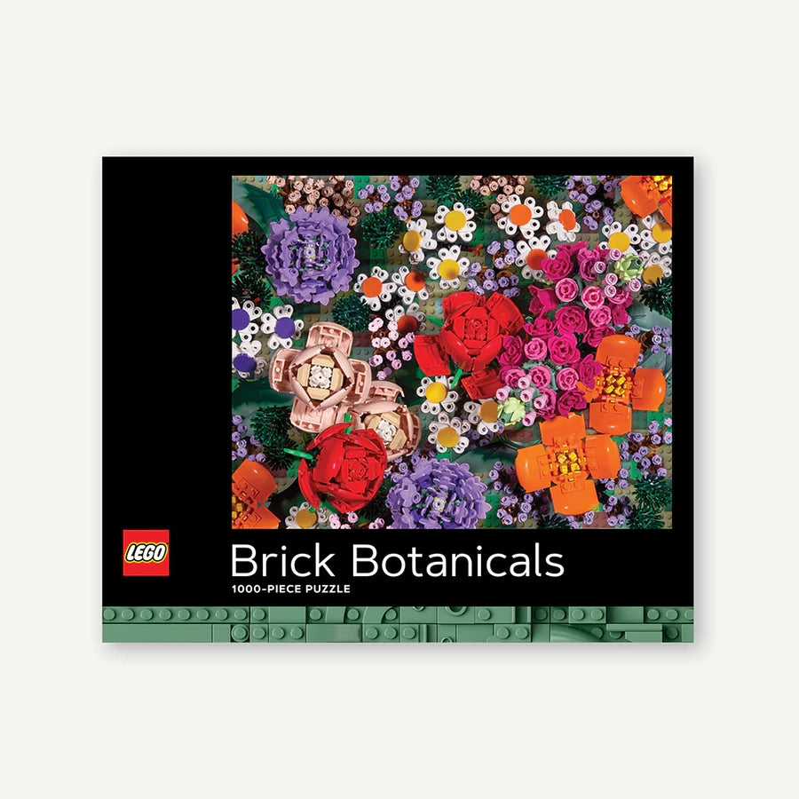 A 1000-piece puzzle box with a colorful image of lego flowers on the cover, labeled 'Lego Brick Botanicals'.