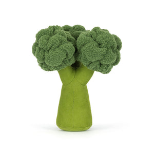 Back view of a Jellycat broccoli shaped plush on a white background