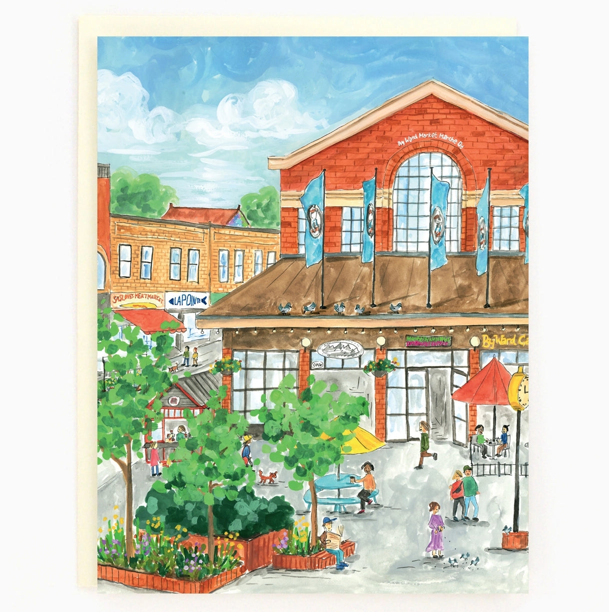 Greeting card featuring a colourful illustration of Ottawa's Byward Market.