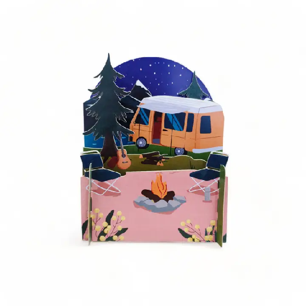 Camping Miniature World Pop Up Card