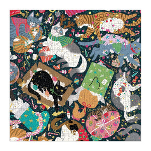Galison 500 Piece Foil Holiday Puzzle | Catmas Chaos