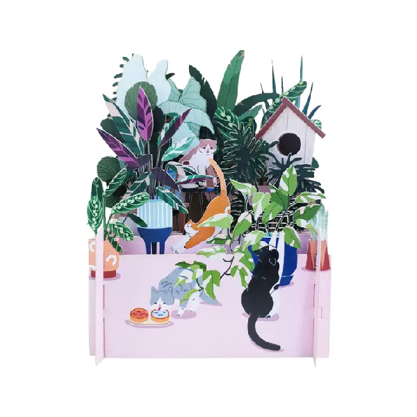 Cats And Plants Miniature World Pop Up Card