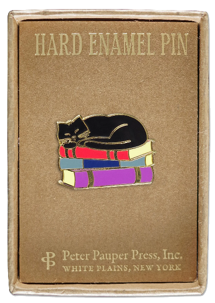 Cat With Books Enamel Pin