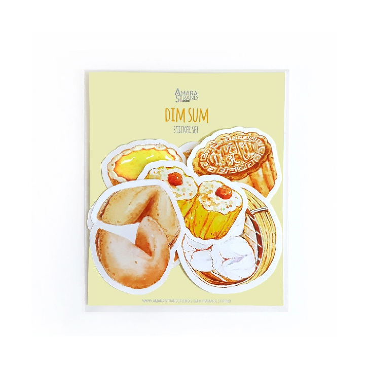 cute dim sum-themed sticker set including a moon cake, a sesame ball, an egg tart, and more.