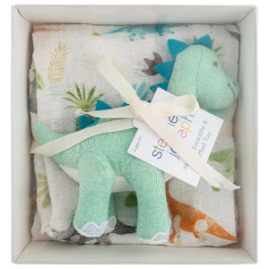 Muslin Blanket & Stuffed Animal | Dino