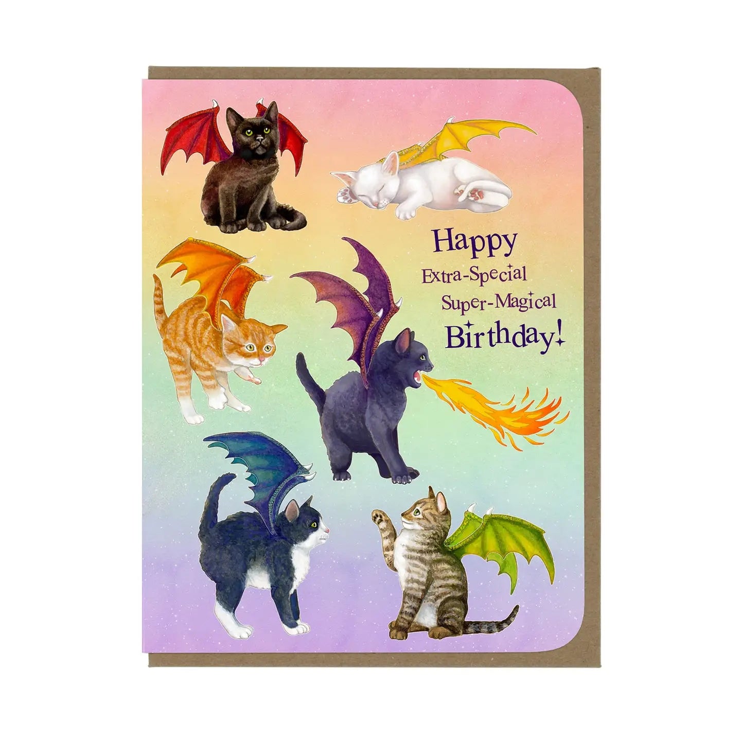 Super Magical Dragon Kittens Birthday Card