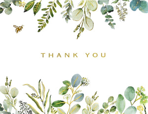 White and green eucalyptus design with 'THANK YOU' text on a white background