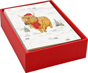Festive Highland Cow Boxed Christmas Cards | Set of 20