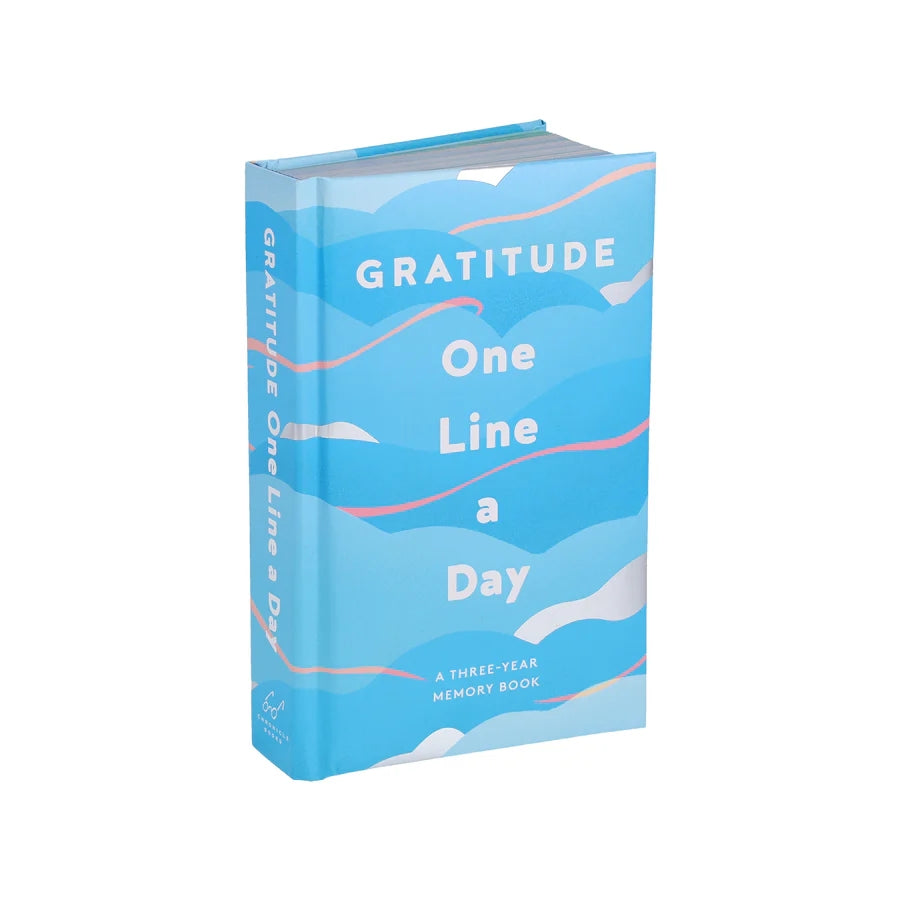 Blue coloured book titled 'Gratitude One Line a Day' on a white background.