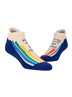 Blue Q Sneaker Socks | Hide And Go Read
