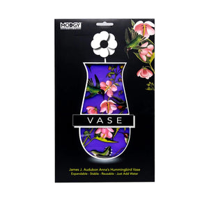 Packaging of a floral-patterned expandable vase with 'MODGY' branding on a white background.