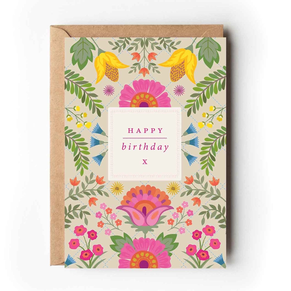 India Geometric Floral Birthday Card