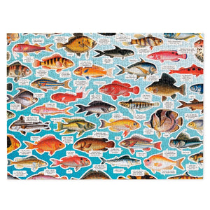 Completed fish themed puzzle with funny text.