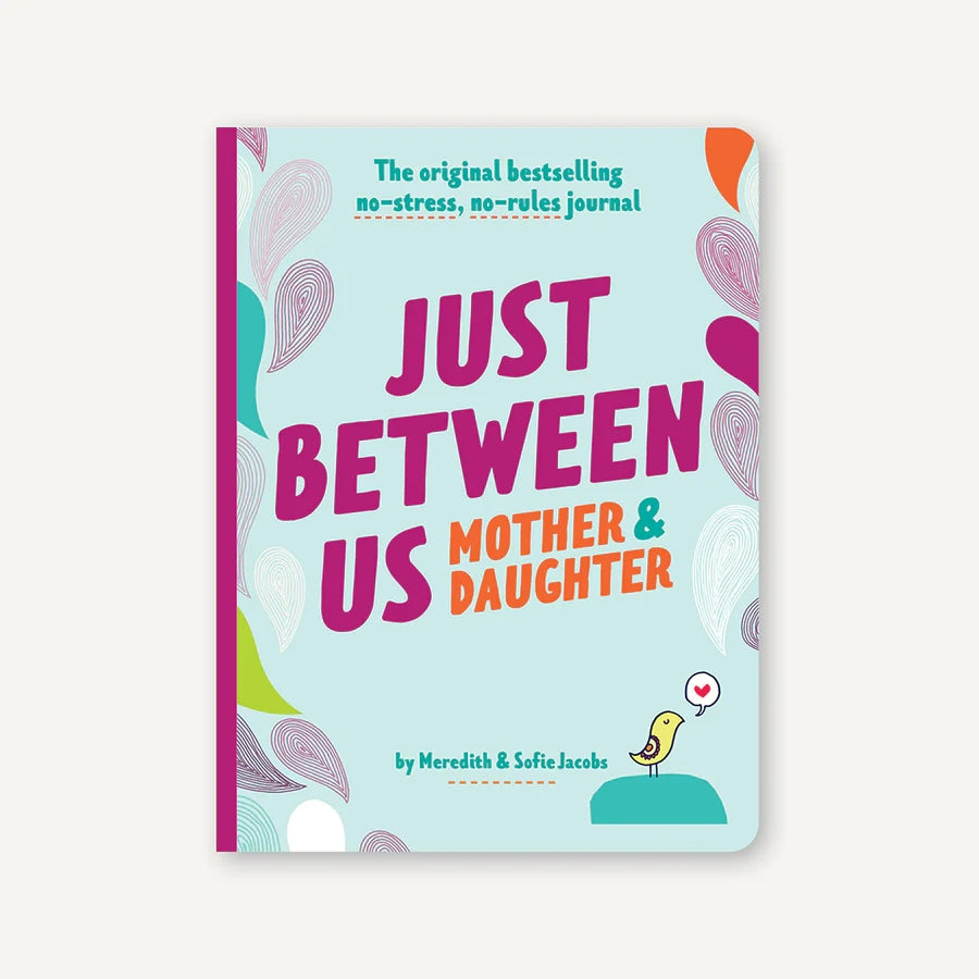 Cover of 'Just Between Us Activity Book' featuring colorful text and illustrations with a title about a mother and daughter journal.
