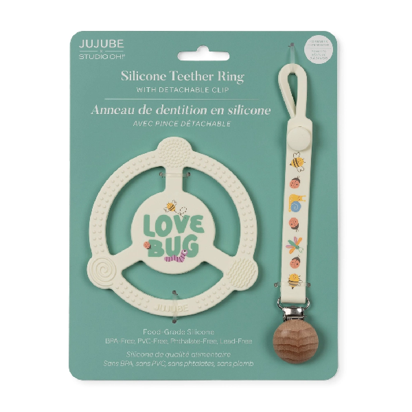 Love Bug Silicone Teether Ring With Detachable Clip