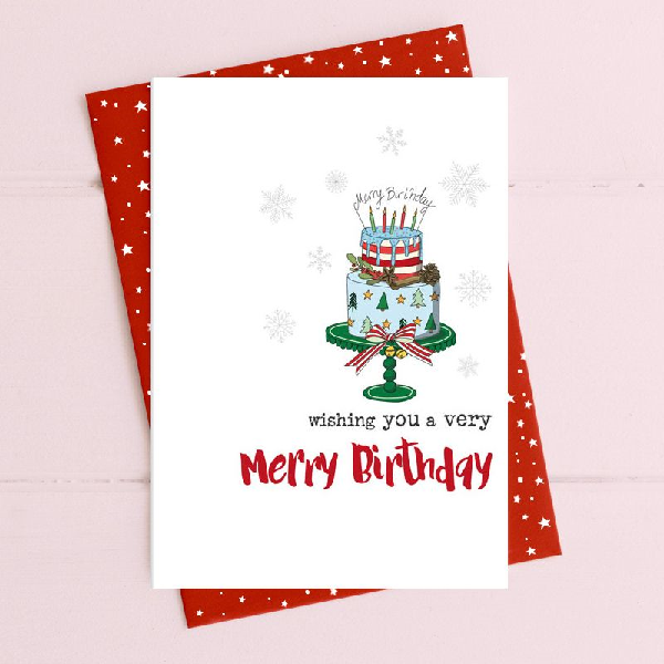 Merry Birthday Christmas Card