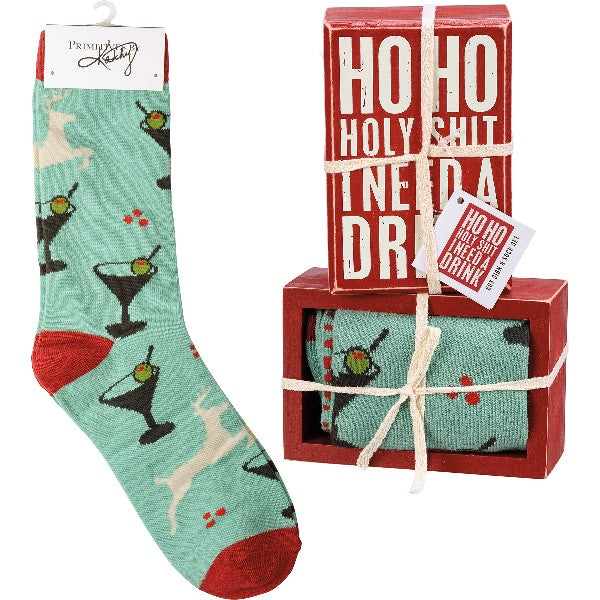 Wooden Sign & Sock Set | Need Drink