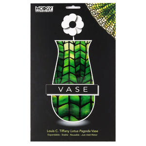 Packaged green expandable vase with 'Modgy' branding on a black background.