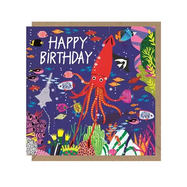 Red Squid Birthday Card