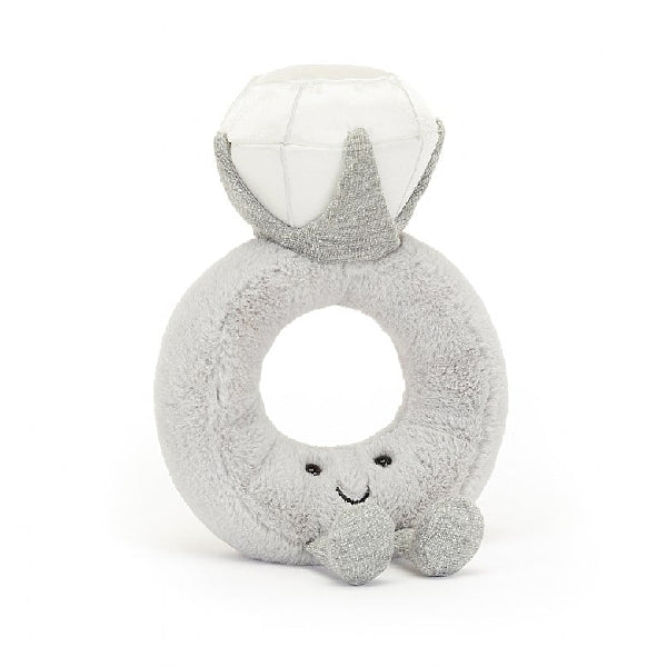 adorably soft plushie of a diamond ring by popular brand Jellycat.
