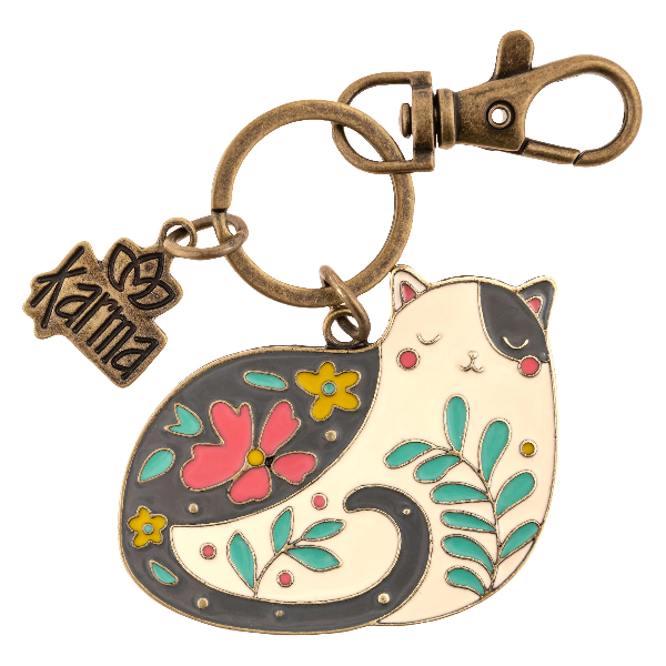 Karma Enamel Keychain | Floral Cat