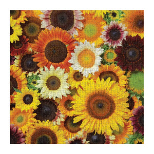 Finished puzzle featuring images of different coloured sunflowers.