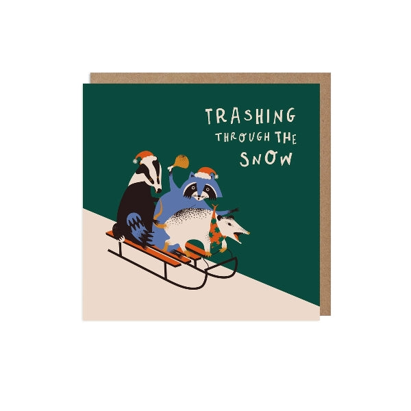 Trashing Through The Snow Christmas Card