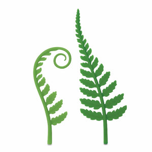 Two bookmarks designed to look like green ferns on a white background. 
