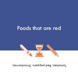 Sample trivia card with the theme of 'foods that are red'.