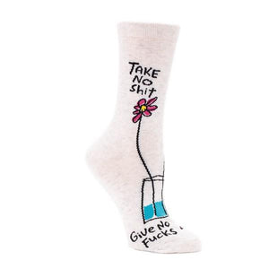 Blue Q Women's Crew Sock Take No Shit Give No Fucks | The Gifted Type
